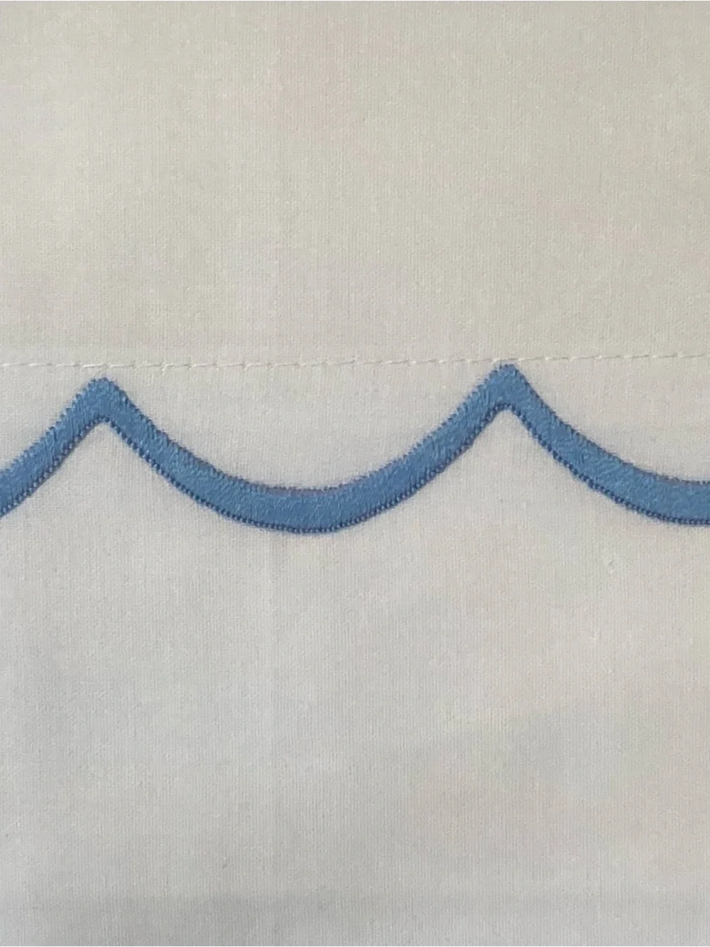 NEW MAURIZIO Italy King Sheet Set - White with Slate Blue Scallop Trim